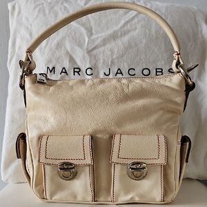 Marc Jacobs Beige Leather Shoulder Bag with Front Pockets